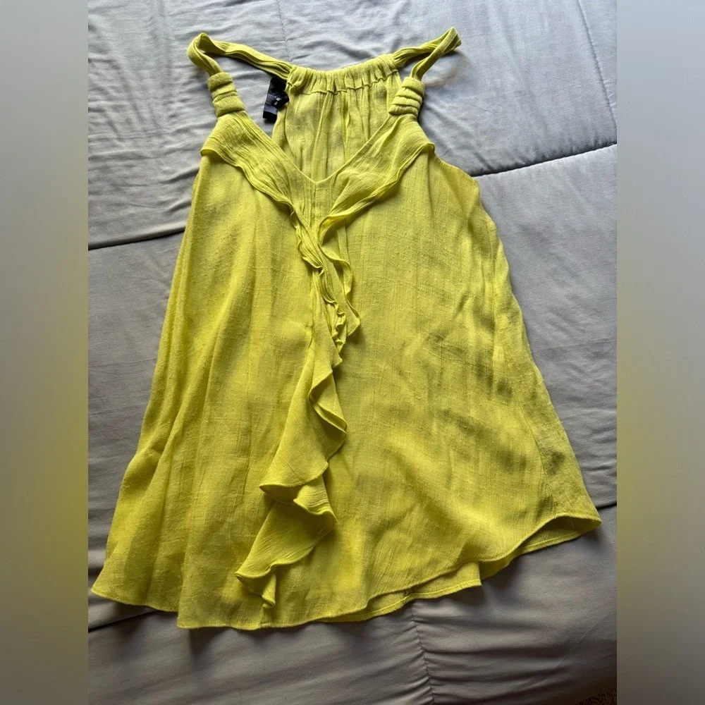 Yellow Ruffle-Trim Sleeveless Top